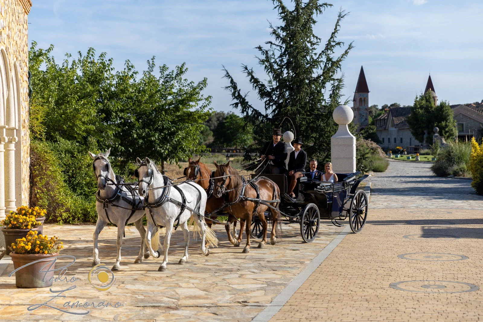 Llegada carruaje finca en Aldea Santillana, Madrid.