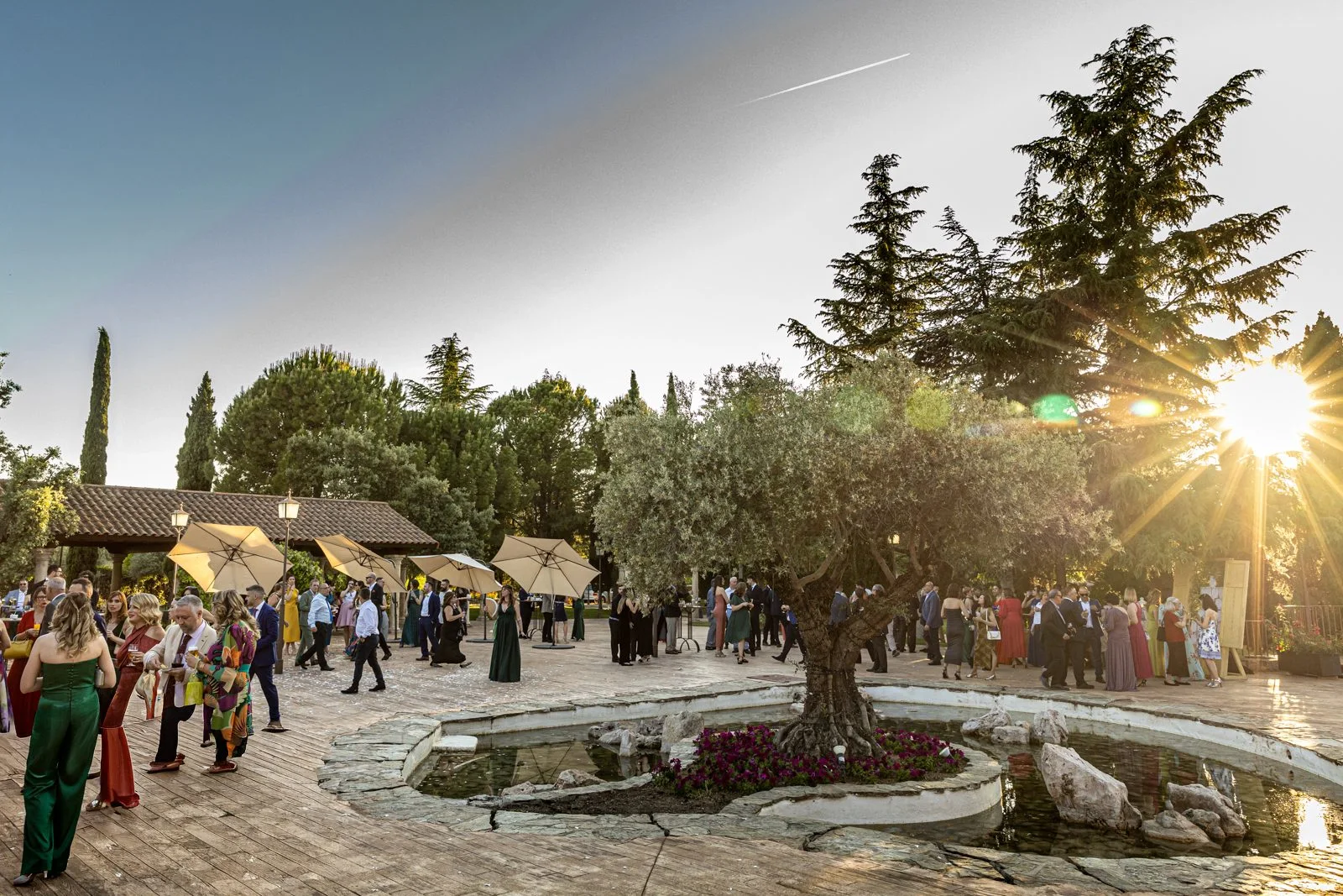 Vista general de una ceremonia civil al atardecer en una boda en Peñarrubia de Araceli, fotografía de Pedro Zamorano.